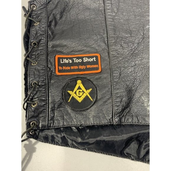 BIG B's Black Leather Vest Motorcycle Western 46   Harley Davidson Mason Patch - Picture 10 of 12